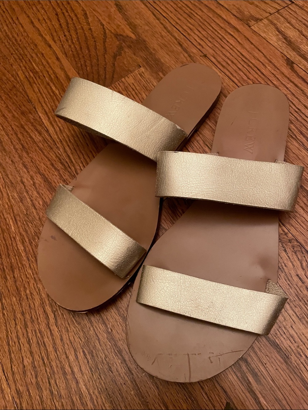 J Crew Gold Double-Strap Women's Slide Sandals